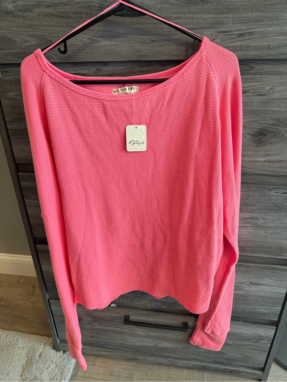 We The Free Coral-Pink Waffle Knit Long Sleeve Top